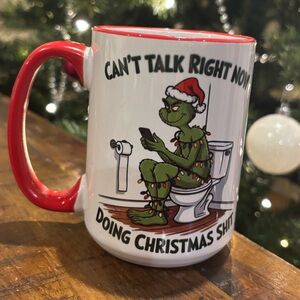 Can’t talk right now. Christmas Mug with Red Handle